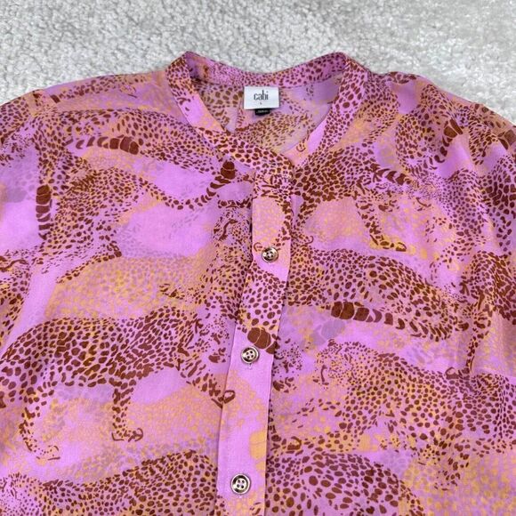 Cabi Minx Leopard Sheer Blouse Pink - Picture 8 of 10